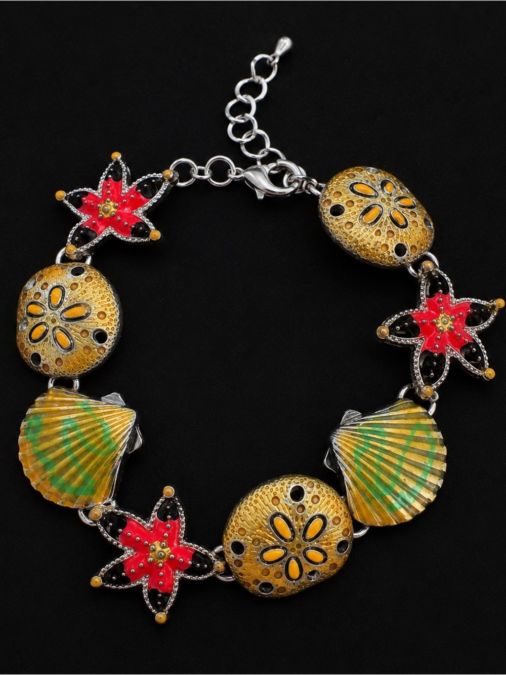 Colorful Coastal Sea Life Bracelet Starfish Shell Sand Dollar Charms